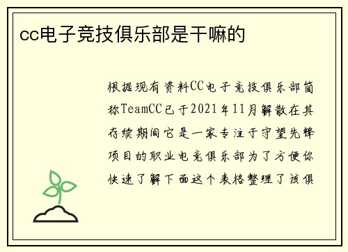 cc电子竞技俱乐部是干嘛的